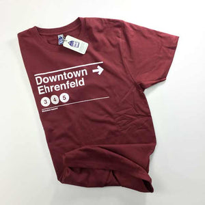 T-Shirt von Ehrenfeld Apparel mit Aufdruck Downtown Ehrenfeld und den KVB Linien 3 Linie 4 Linie 5