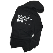 Laden Sie das Bild in den Galerie-Viewer, Downtown Ehrenfeld Kapuzenpullover von Ehrenfeld Apparel mit Logo Linie 3 KVB Linie 4 Linie 5 Kölner Veedel Design
